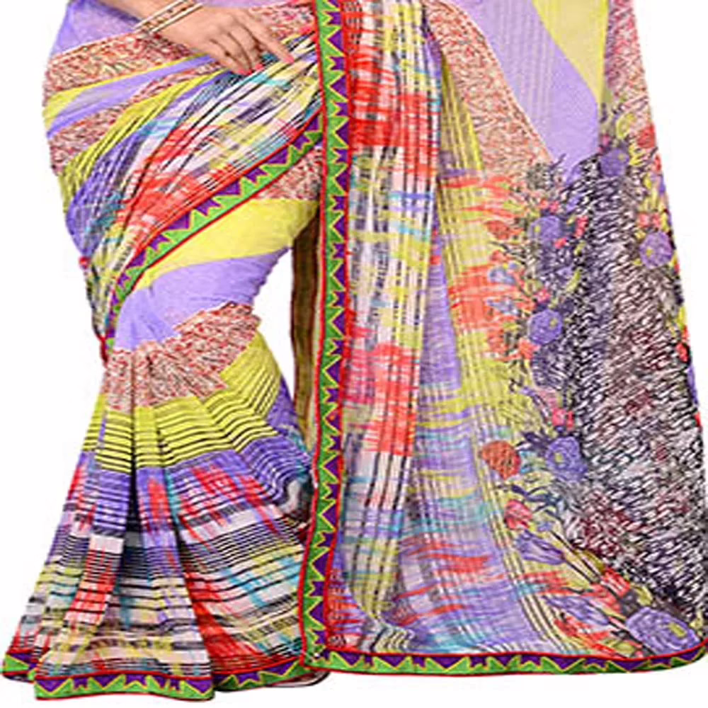 Ambaji Blue Colored Georgette Printed Saree - Image 3
