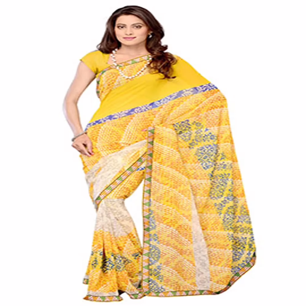 Ambaji Yellow Colored Georgette Printed Saree - Image 3