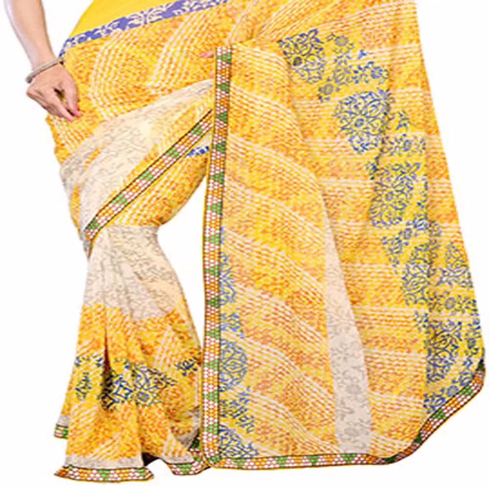 Ambaji Yellow Colored Georgette Printed Saree - Image 2