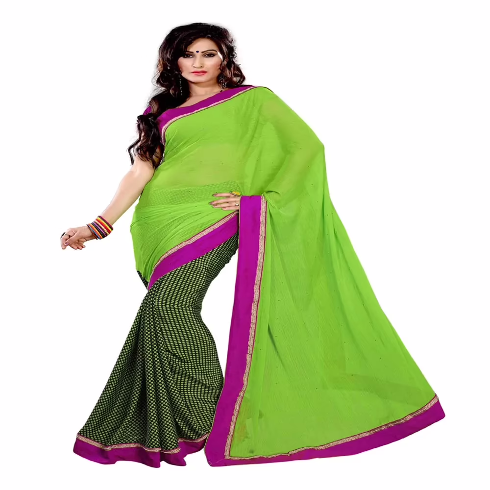 Ambaji Green Colored Georgette Plain Saree - Image 3