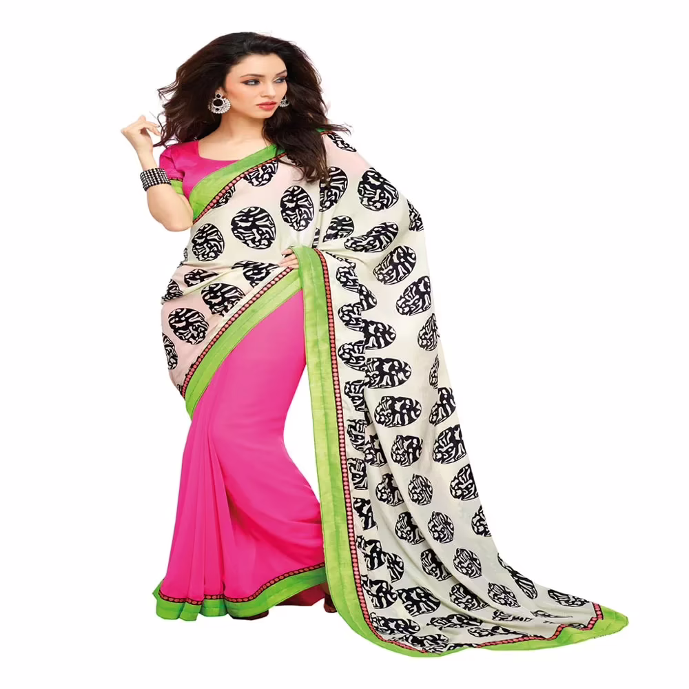Ambaji White Colored Georgette Printed Saree - Image 2
