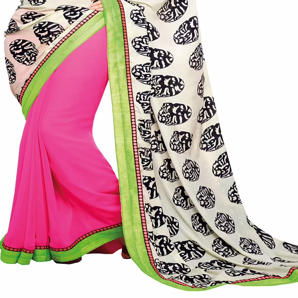 Ambaji White Colored Georgette Printed Saree - Image 3