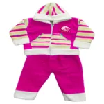 Magenta Hooded White Yellow Striped Front Pocket Baby Coat Pajama Set
