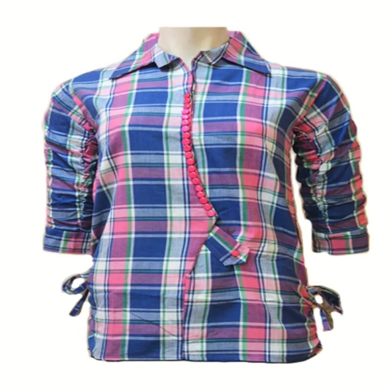 Multicolored Plaid Cotton Three Quarter Sleeves Shirt