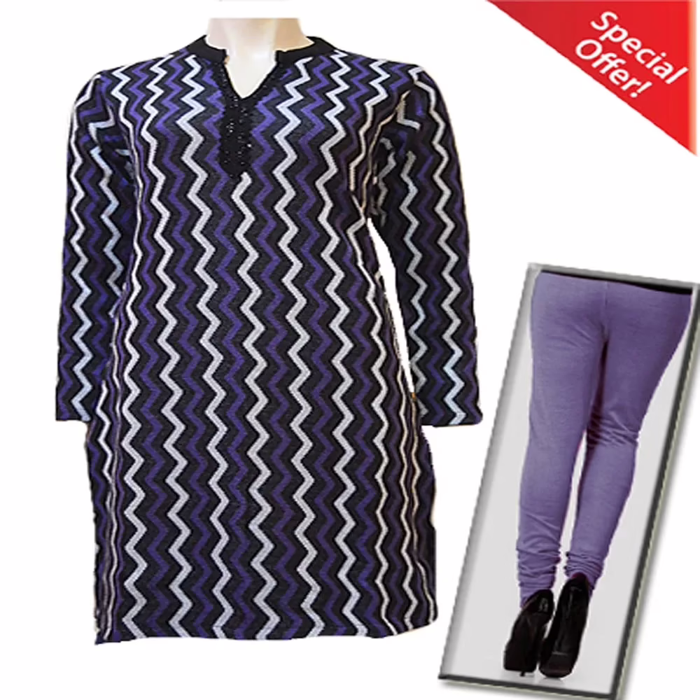Multicolor Zig-Zag Design Woolen Kurti with Warm Legging Special Offer