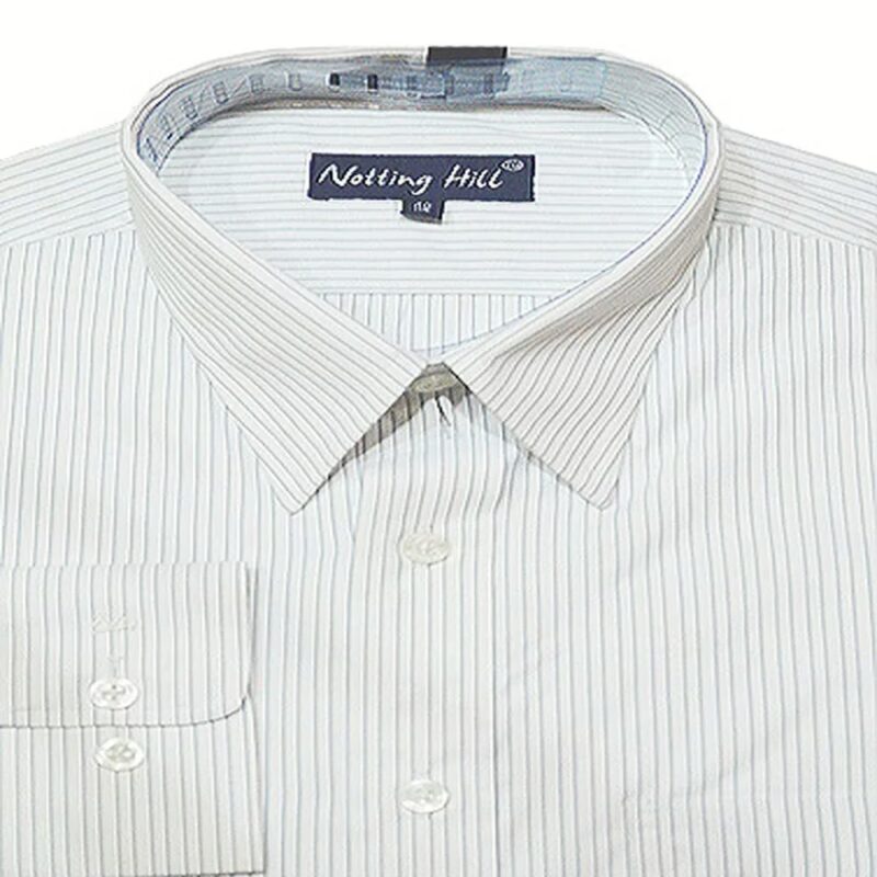 Notting Hill White Cotton Blend Green Lined Full Sleeves Self Print Shirt-Size 40