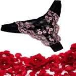 Pale Purple Sheer Embroidered Black Thong