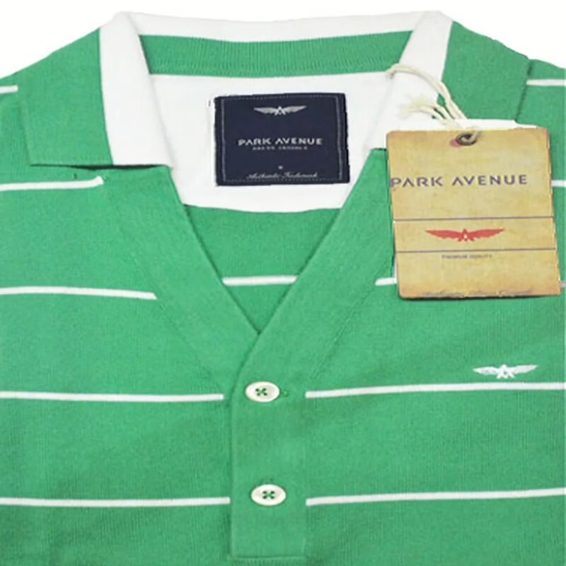 Park Avenue Tipped White Green Stripes Half Sleeves Cotton T-Shirt-Size S