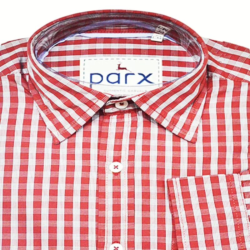 Parx Authentic Casuals Slim White Check Red Full Sleeves Cotton Shirt-Size 39