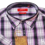 Parx Slim Cotton Blend Black Purple Check Half Sleeves Shirt-Size 39