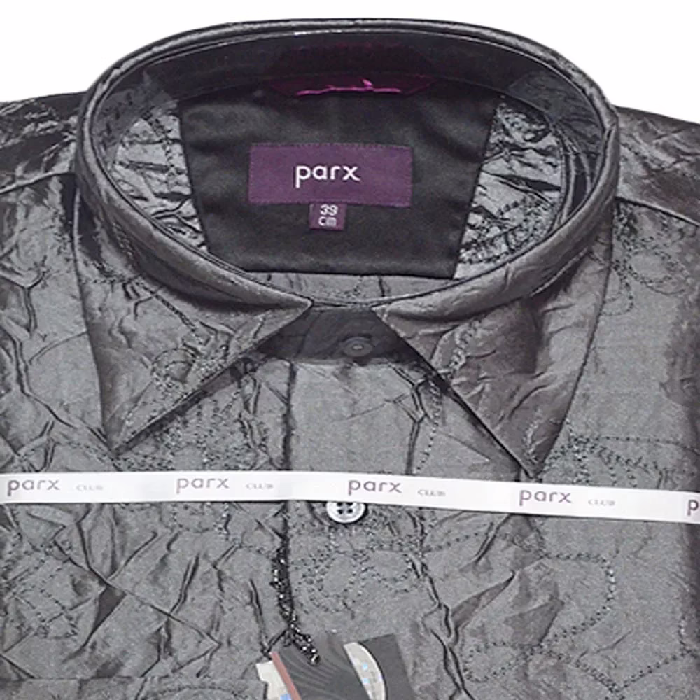 Parx Thread Work Wrinkle Black Full Sleeve Shirt Size 39