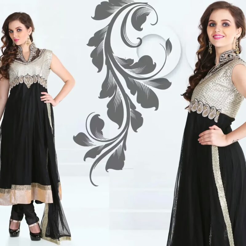 Pazaar Afreen Black and Off-white Embroidered Anarkali Salwar Kameez