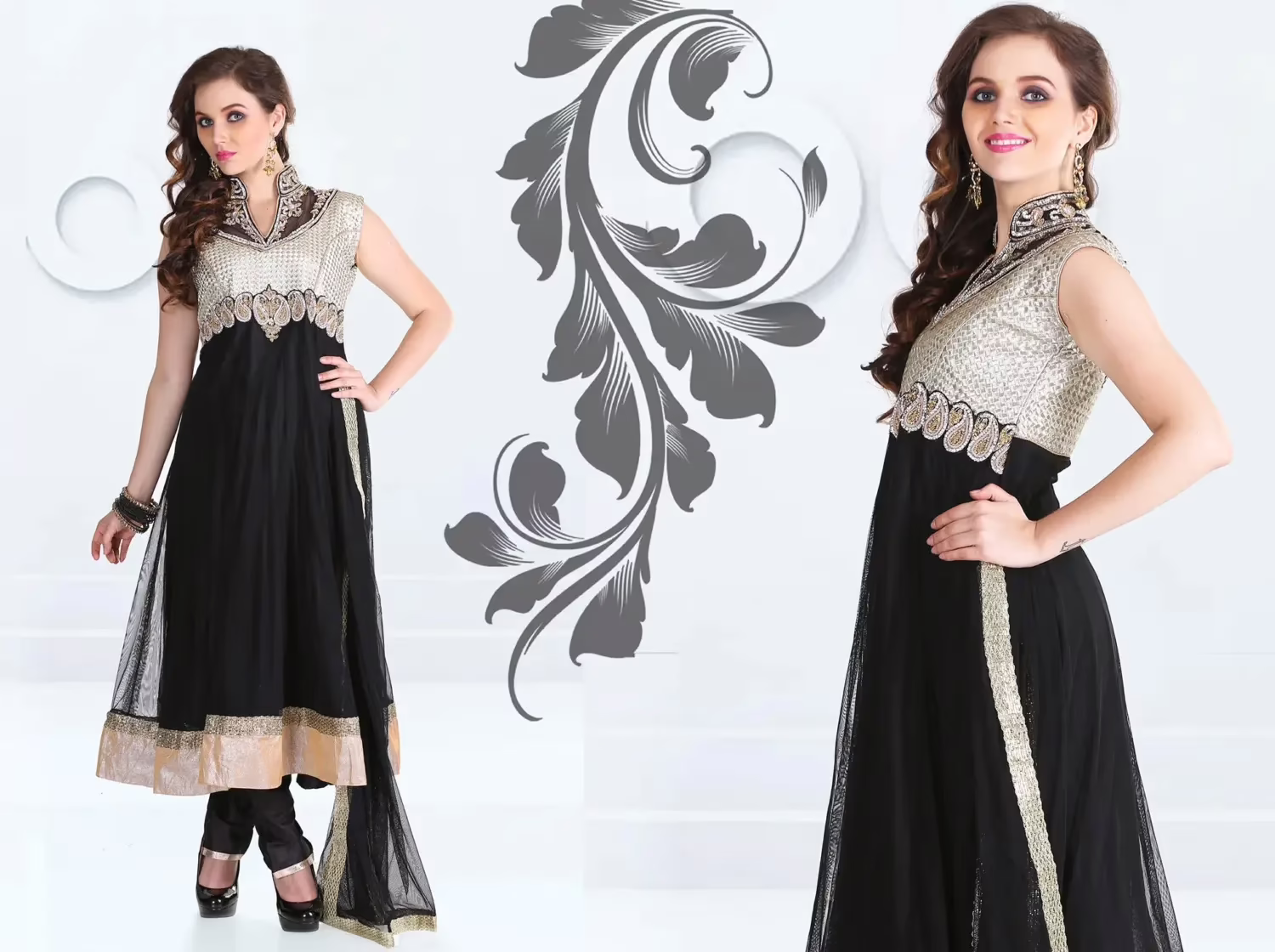 Pazaar Afreen Black and Off-white Embroidered Anarkali Salwar Kameez