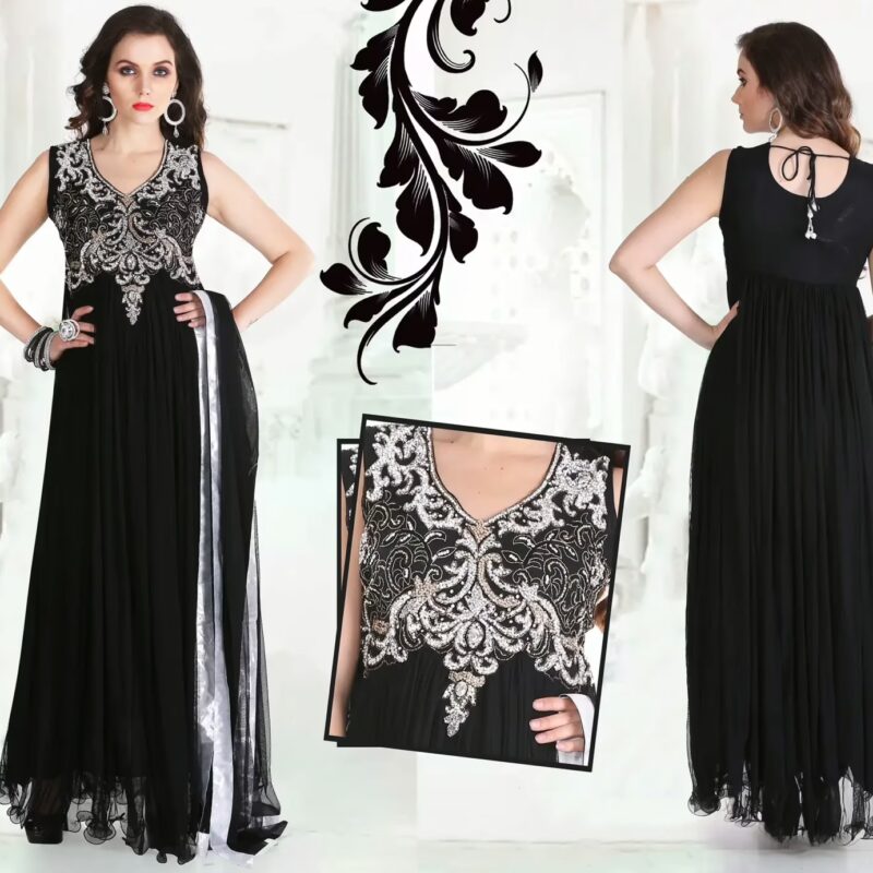 Pazaar Afreen Black Embroidered Anarkali Salwar Kameez
