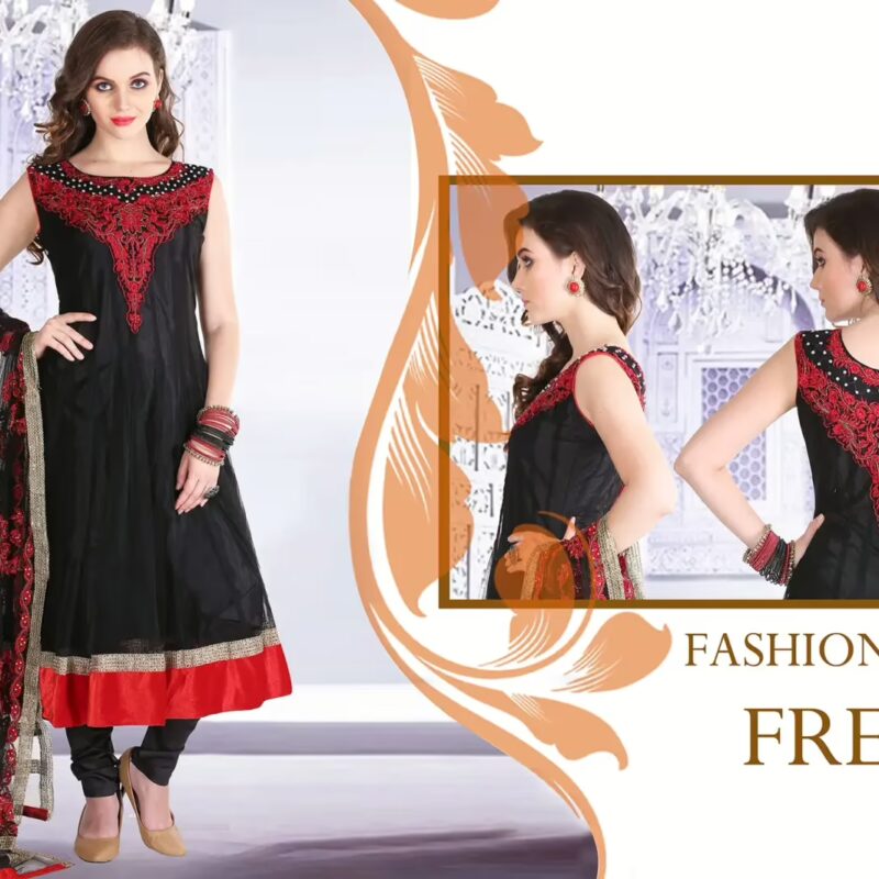 Pazaar Afreen Black Embroidered Anarkali Salwar Kameez