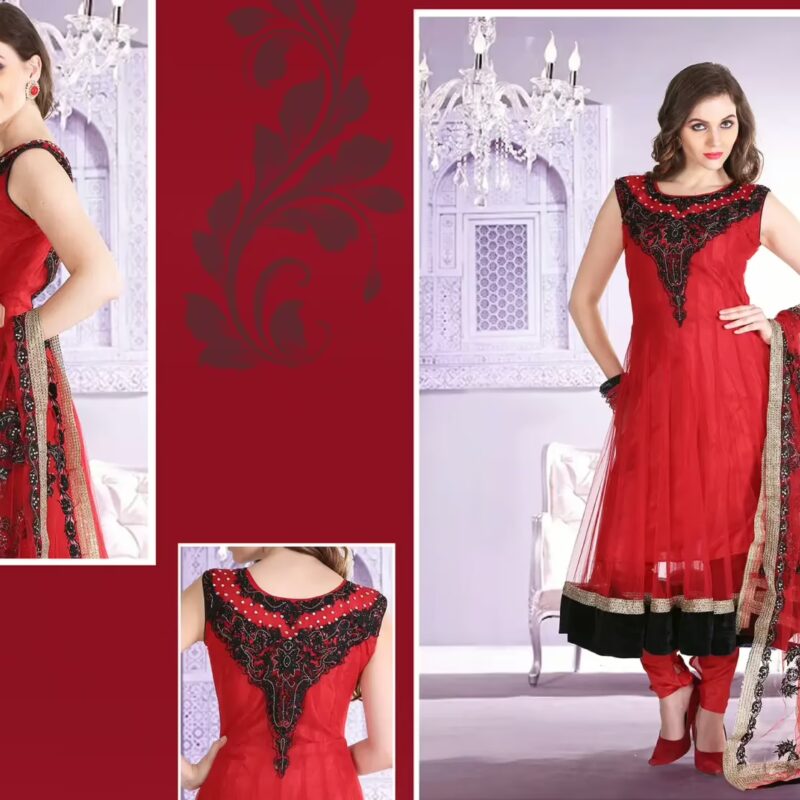 Pazaar Afreen Cardinal Red Embroidered Anarkali Salwar Kameez