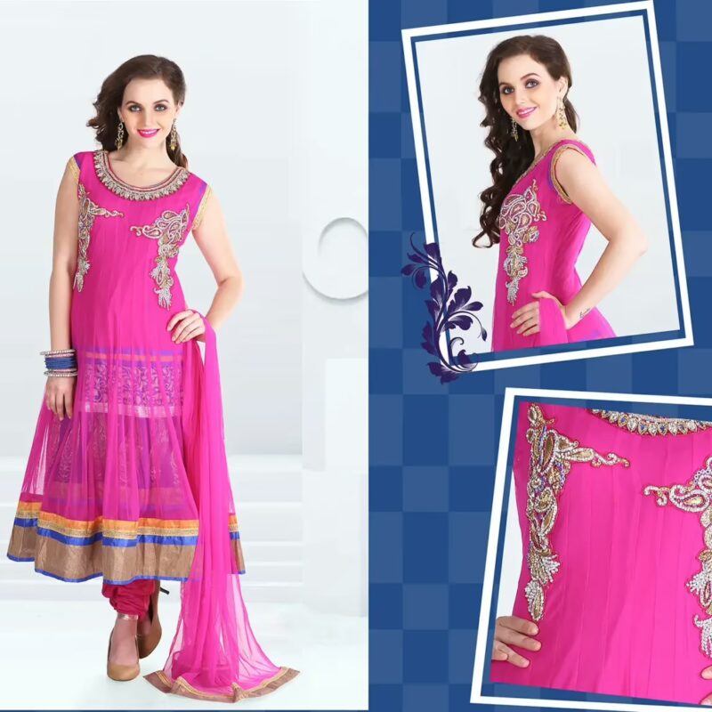 Pazaar Afreen Deep Pink Embroidered Anarkali Salwar Kameez