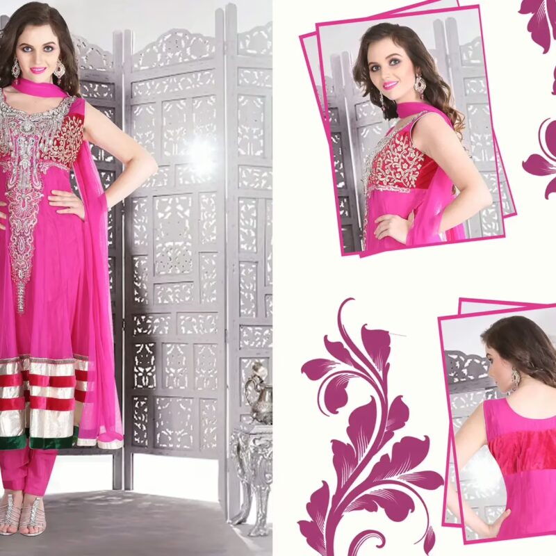Pazaar Afreen Hot Pink Embroidered Anarkali Salwar Kameez