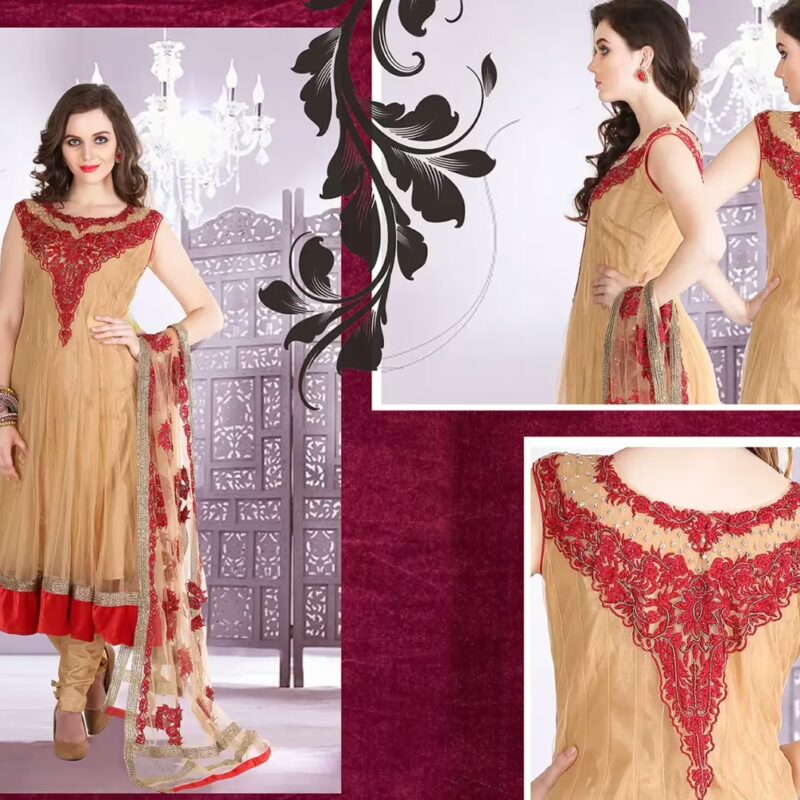 Pazaar Afreen Peach Yellow Embroidered Anarkali Salwar Kameez