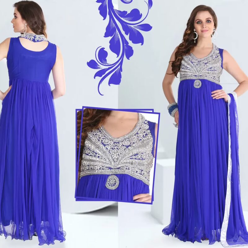 Pazaar Afreen Persian Blue Embroidered Anarkali Salwar Kameez
