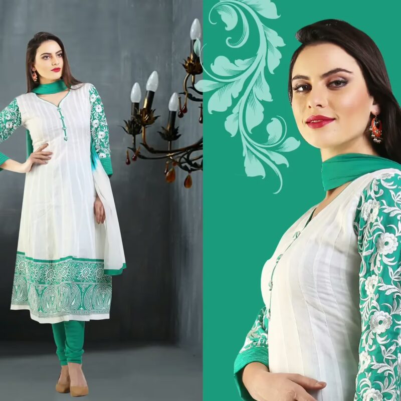 Pazaar Afreen Off-white and Persian Green Embroidered Anarkali Salwar Kameez
