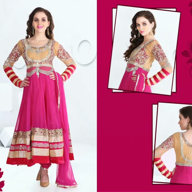 Pazaar Afreen Persian-rose Pink and Peach Yellow Embroidered Anarkali Salwar Kameez