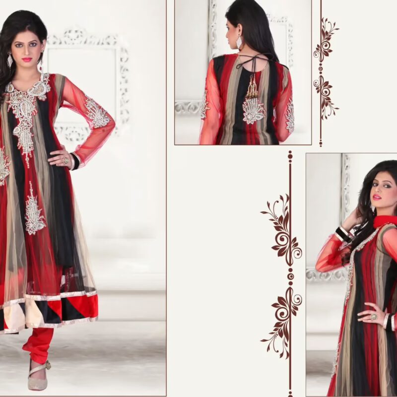 Pazaar Kaanchi Black and Venetian Red  Embroidered Anarkali Salwar Kameez
