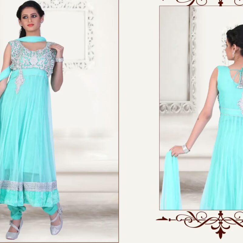 Pazaar Kaanchi Cyan Blue Embroidered Anarkali Salwar Kameez