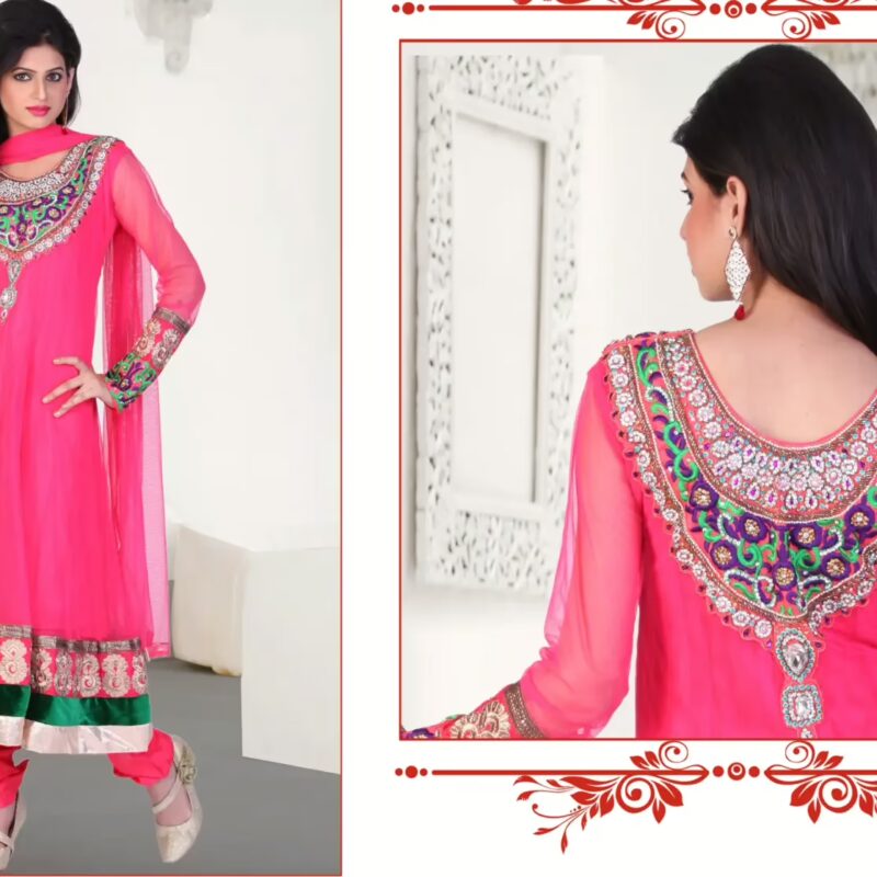 Pazaar Kaanchi French Rose Pink Embroidered Anarkali Salwar Kameez
