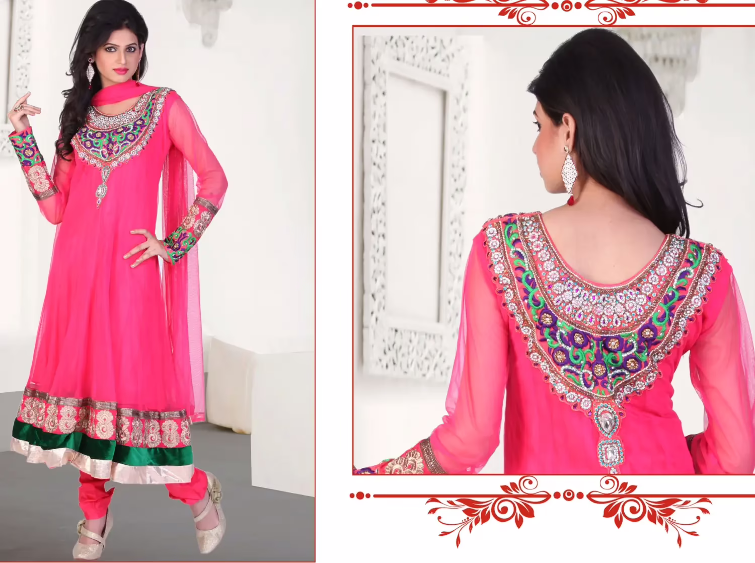 Pazaar Kaanchi French Rose Pink Embroidered Anarkali Salwar Kameez