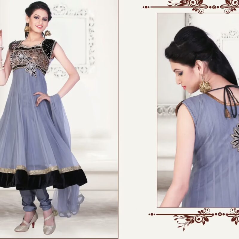 Pazaar Kaanchi Light Slate Gray Embroidered Anarkali Salwar Kameez