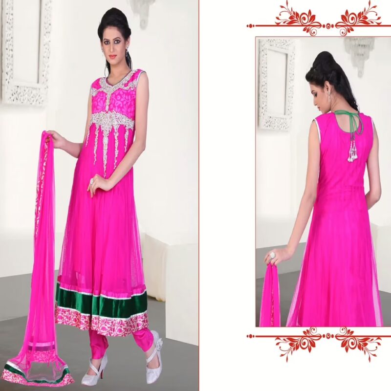 Pazaar Kaanchi Persian-Rose Pink Embroidered Anarkali Salwar Kameez