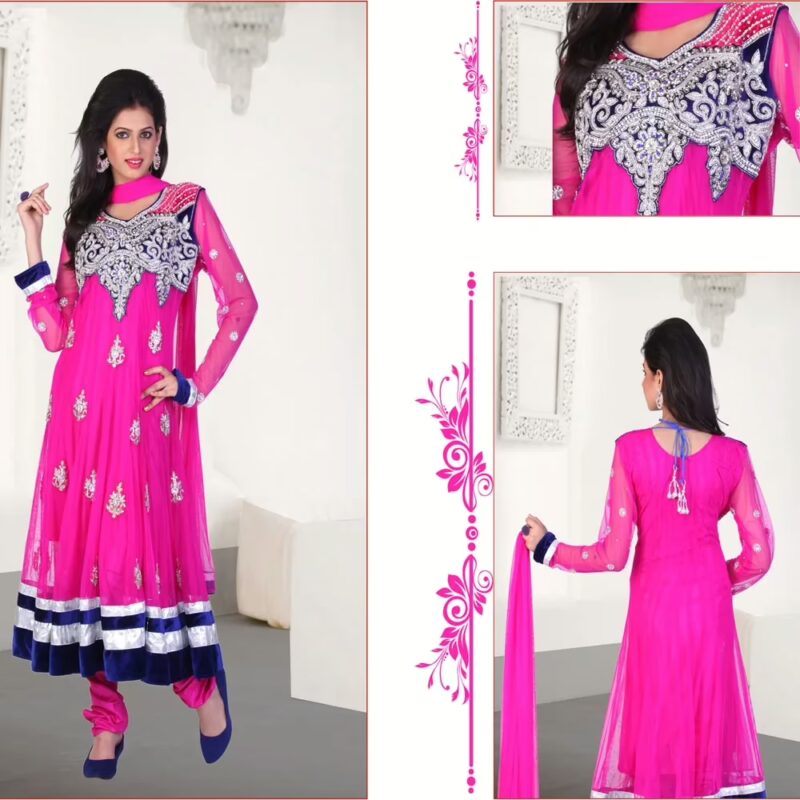 Pazaar Kaanchi Persian-rose Pink Embroidered Anarkali Salwar Kameez