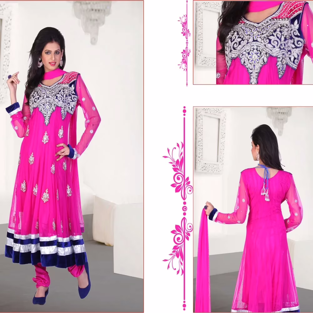 Pazaar Kaanchi Persian-rose Pink Embroidered Anarkali Salwar Kameez