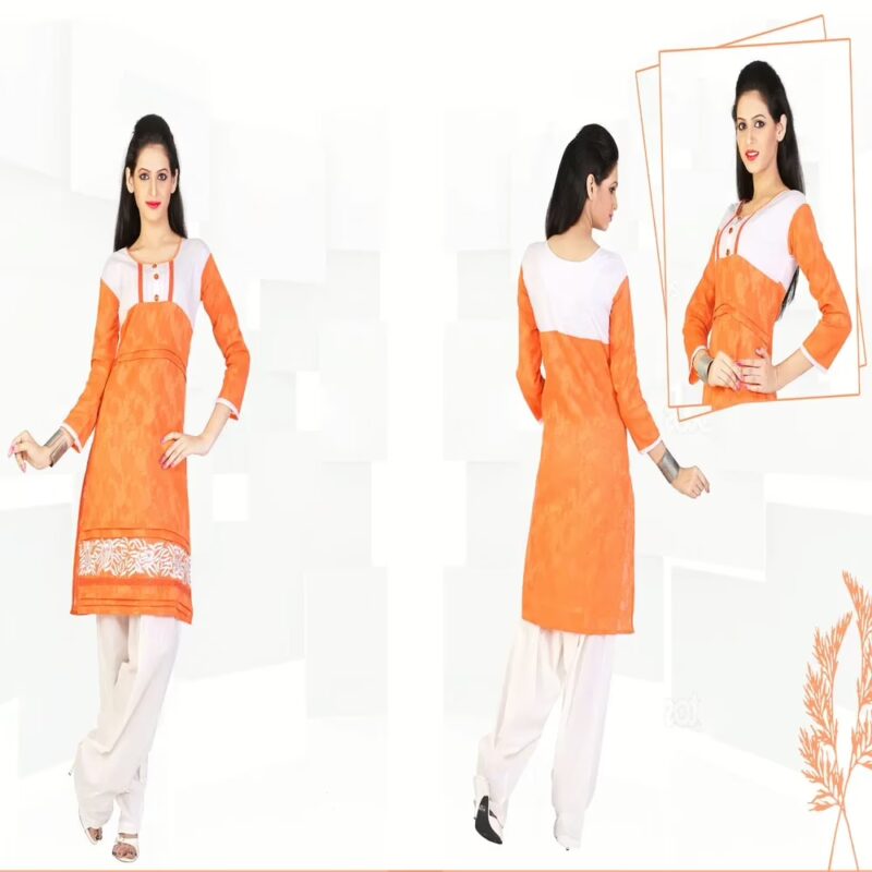 Pazaar Tulip Orange Embroidered Party kurti