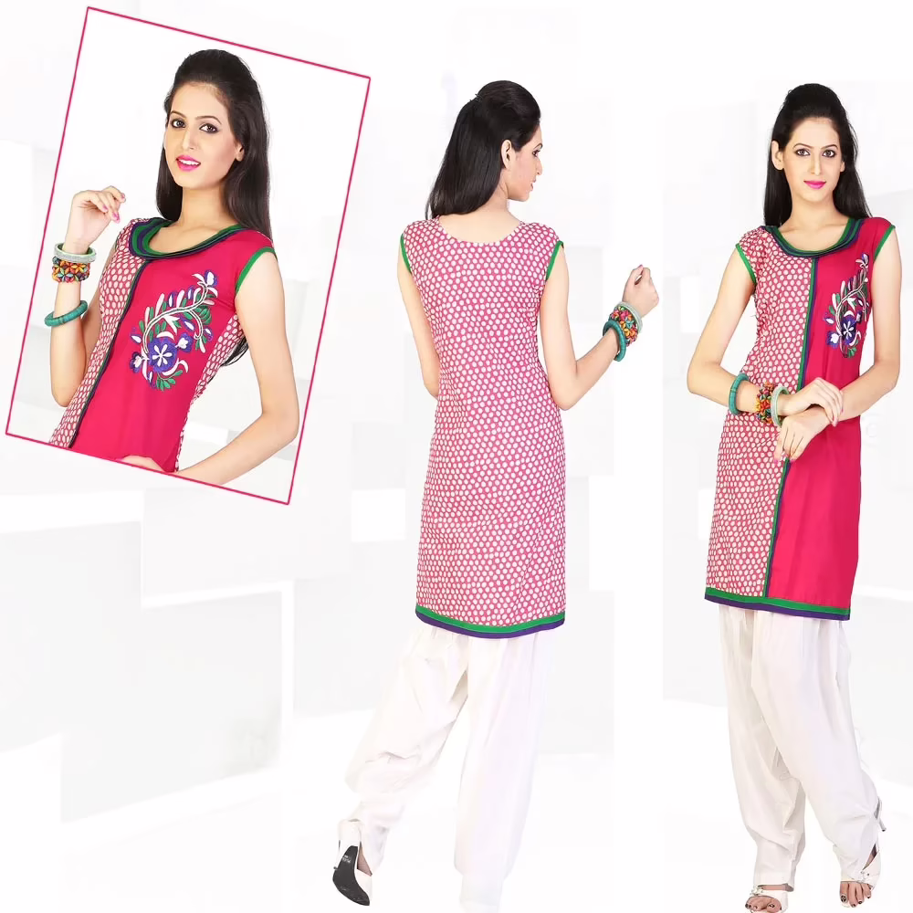 Pazaar Tulip Cerise Pink Embroidered Party kurti