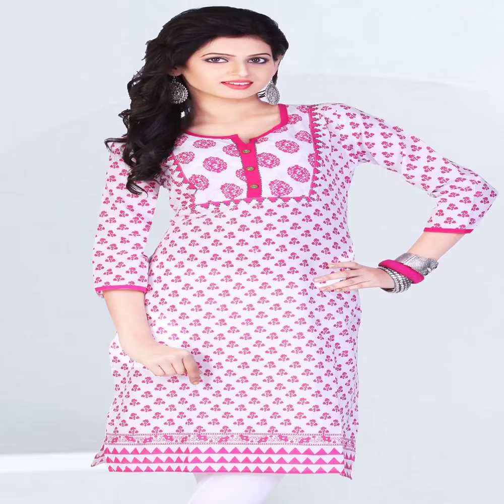 Pazaar Tulip Off-White & Deep Pink Printed Party kurti