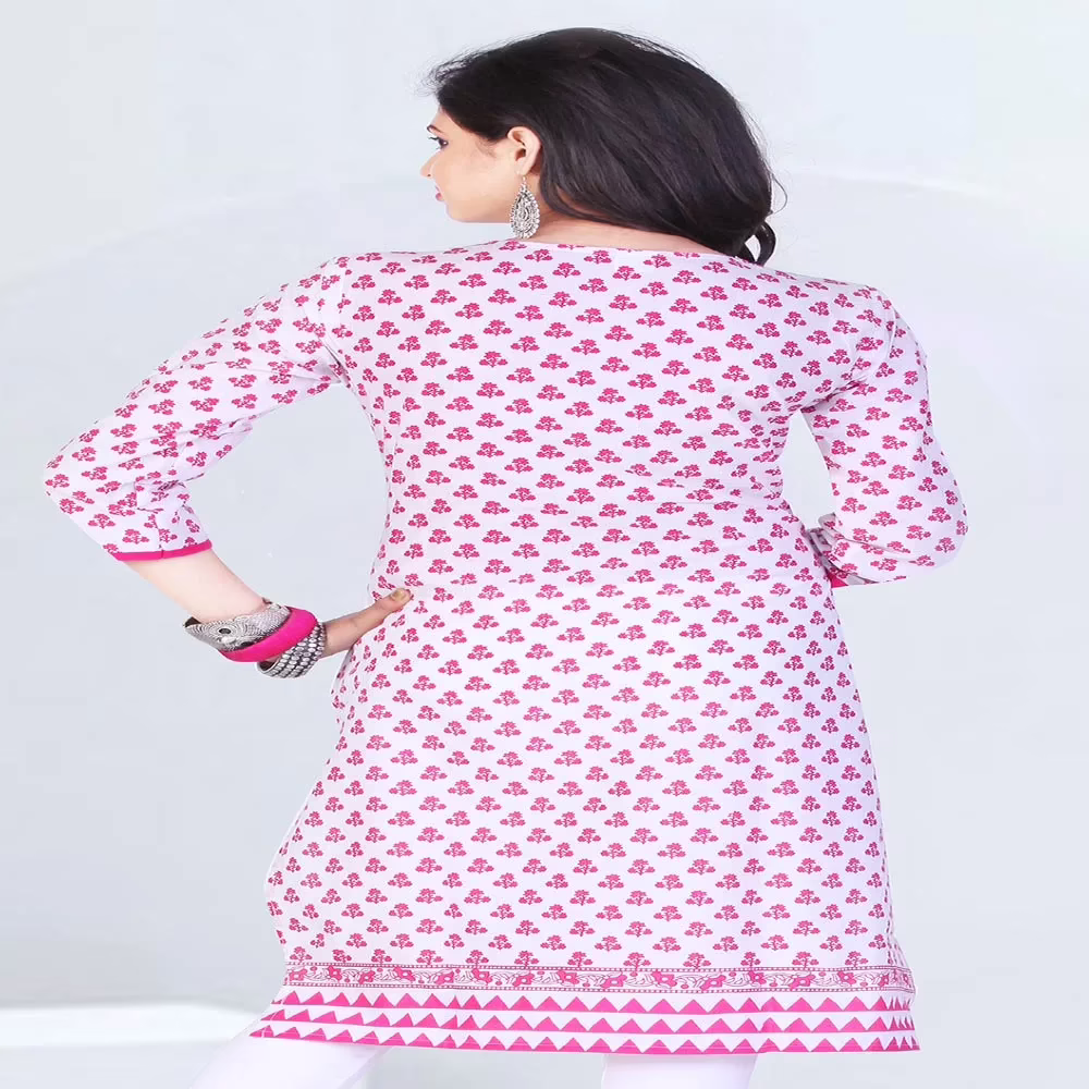 Pazaar Tulip Off-White & Deep Pink Printed Party kurti - Image 2