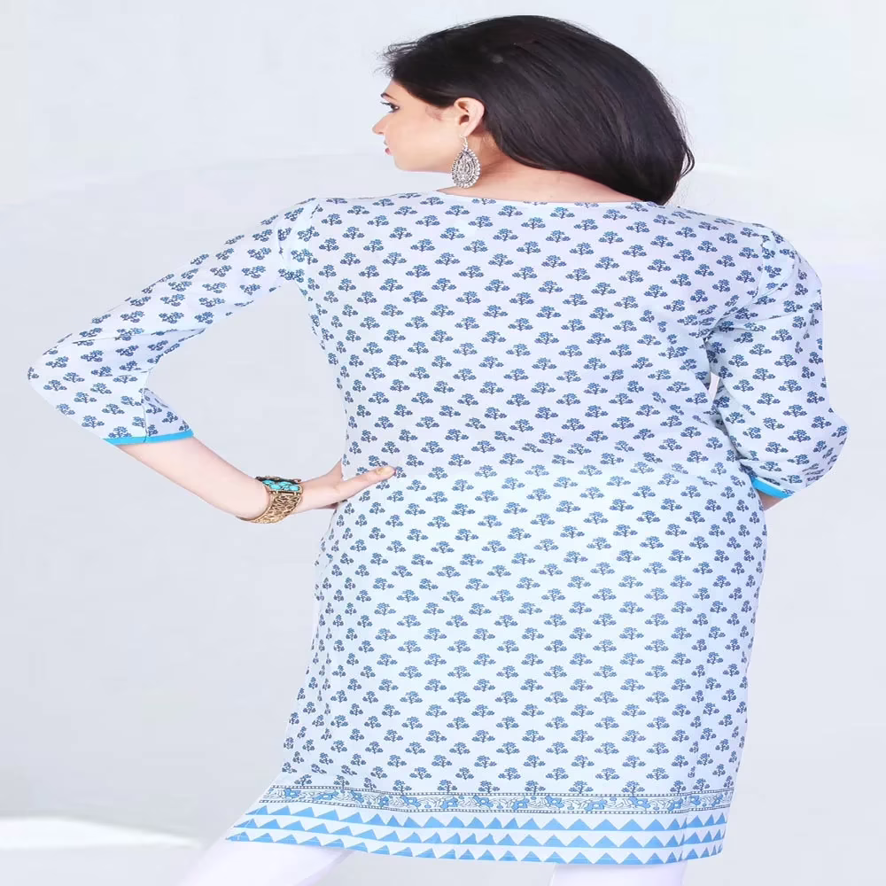 Pazaar Tulip Off-White & Maya Blue Cotton Printed kurti - Image 2
