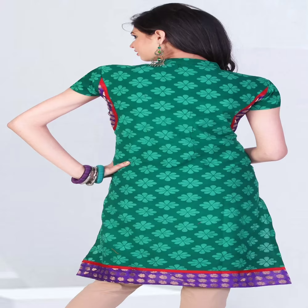 Pazaar Tulip Pine Green Embroidered Patch Border Festival kurti - Image 2