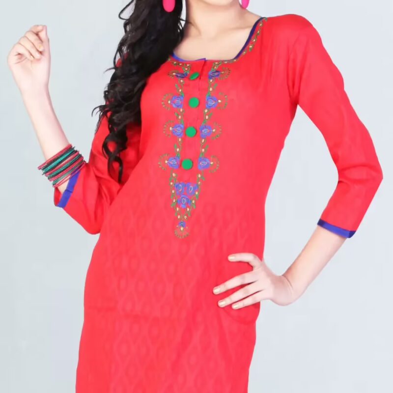 Pazaar Tulip Red Color Purple Floral Embroidered Festival kurti