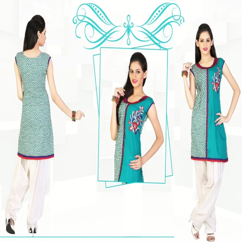 Pazaar Tulip Robin-Egg Blue Embroidered Party kurti