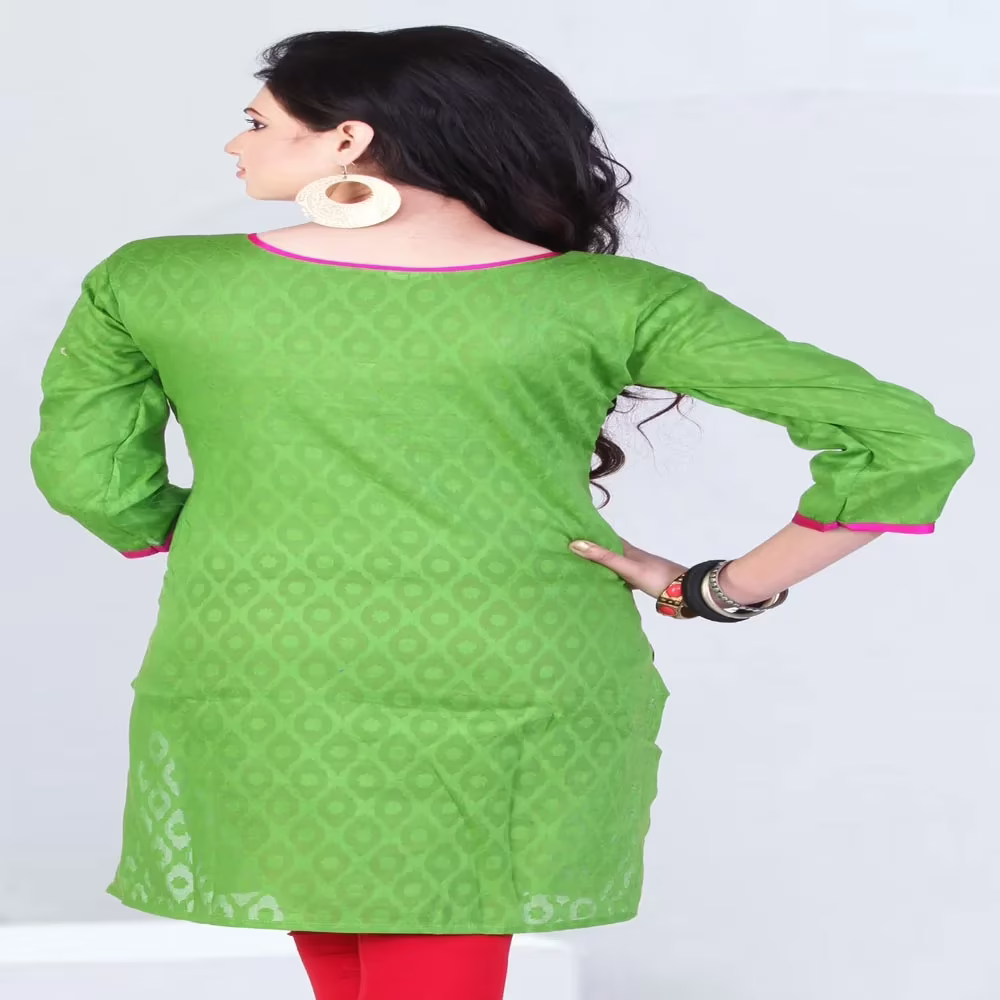 Pazaar Tulip Yellow & Green Embroidered Festival kurti - Image 2