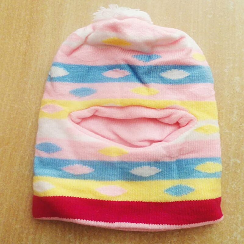 Pink Sky Blue Yellow Magenta White Ribbed Woolen Monkey Cap