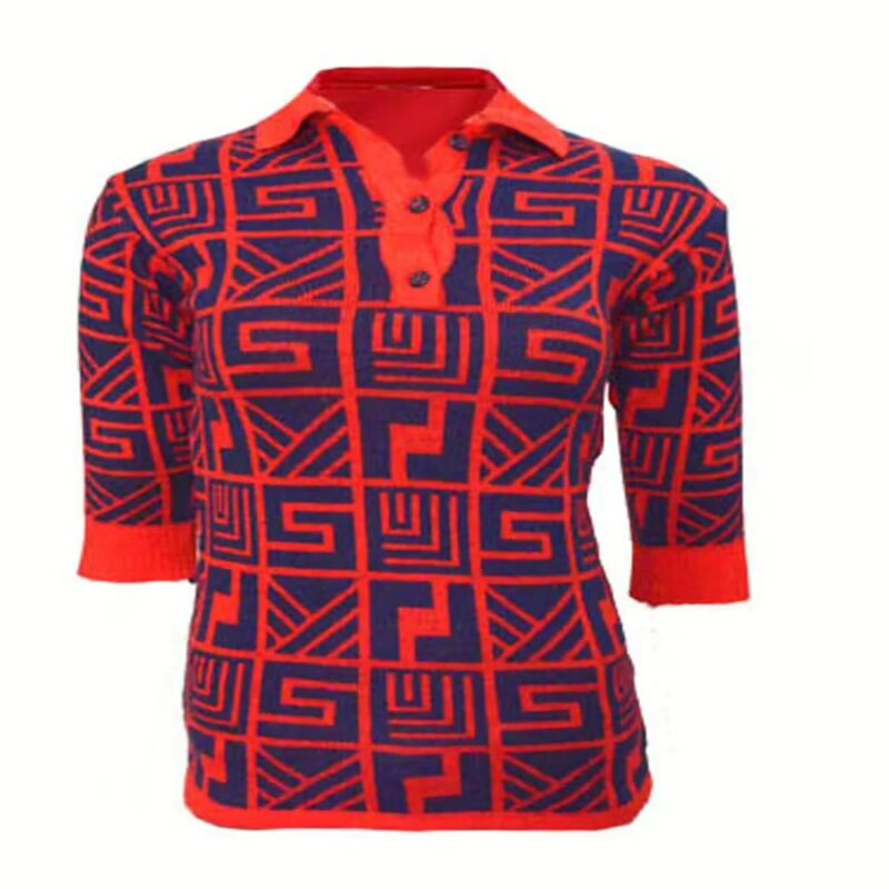 Pleta Red & Blue Collared Neck Sweater