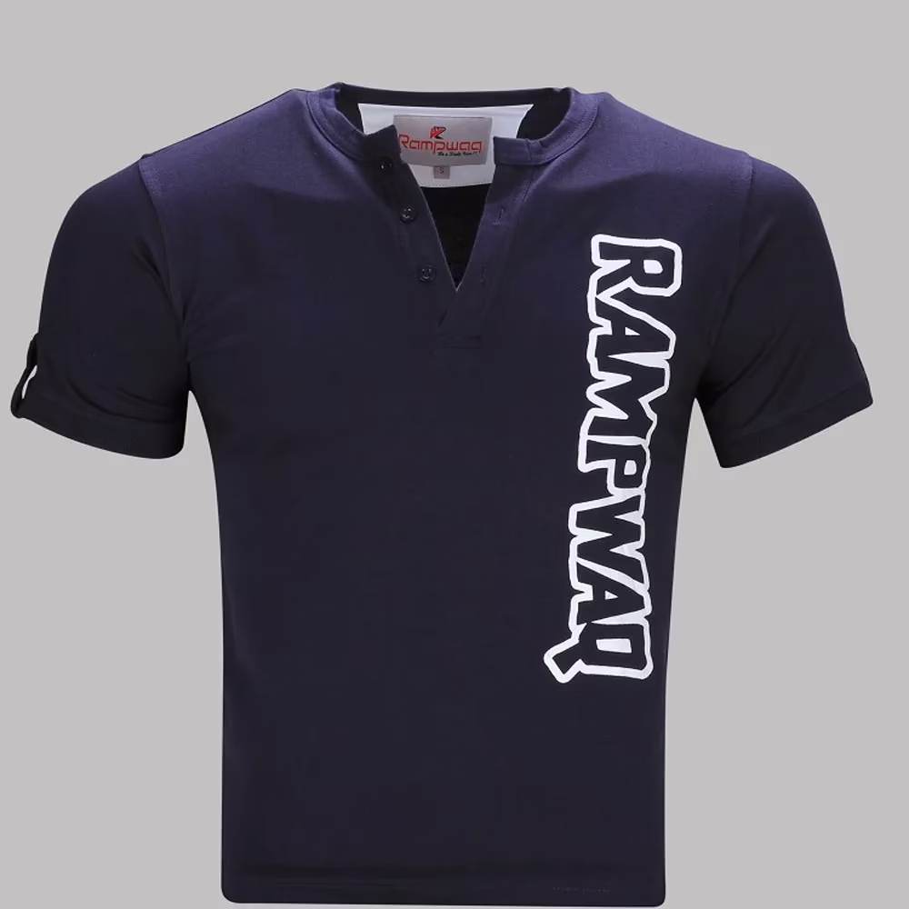 Rampwaq-V Neck Navy Blue T-Shirt - Single Jersey