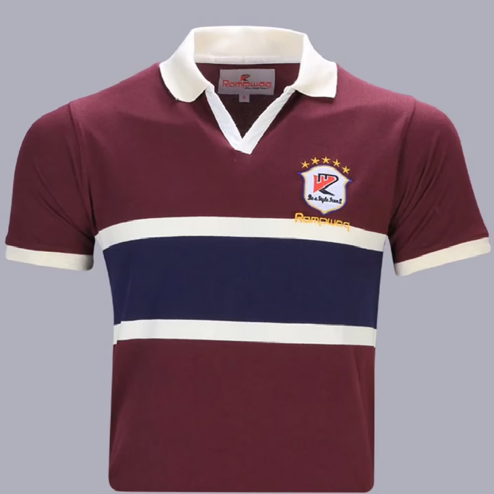 Rampwaq-Polo Maroon White Blue Stripe Tshirt