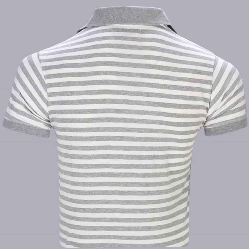 Rampwaq-Polo Cream Grey Stripe Tshirt - Image 2