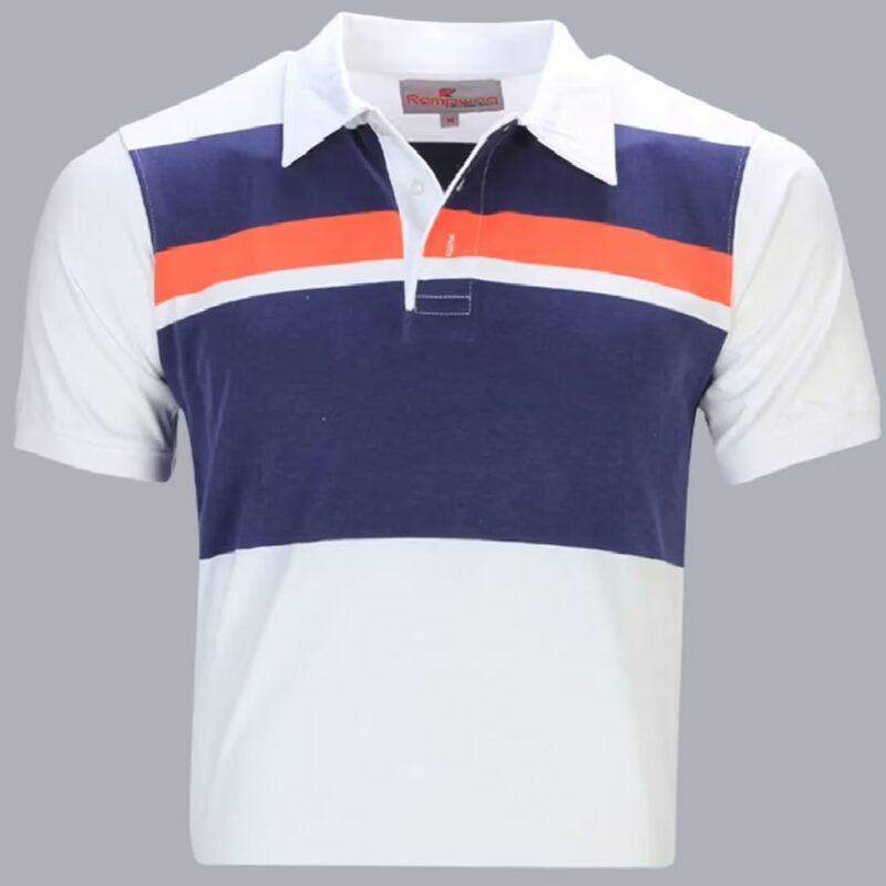 Rampwaq-Polo White Tshirt Navy Blue Red Stripes