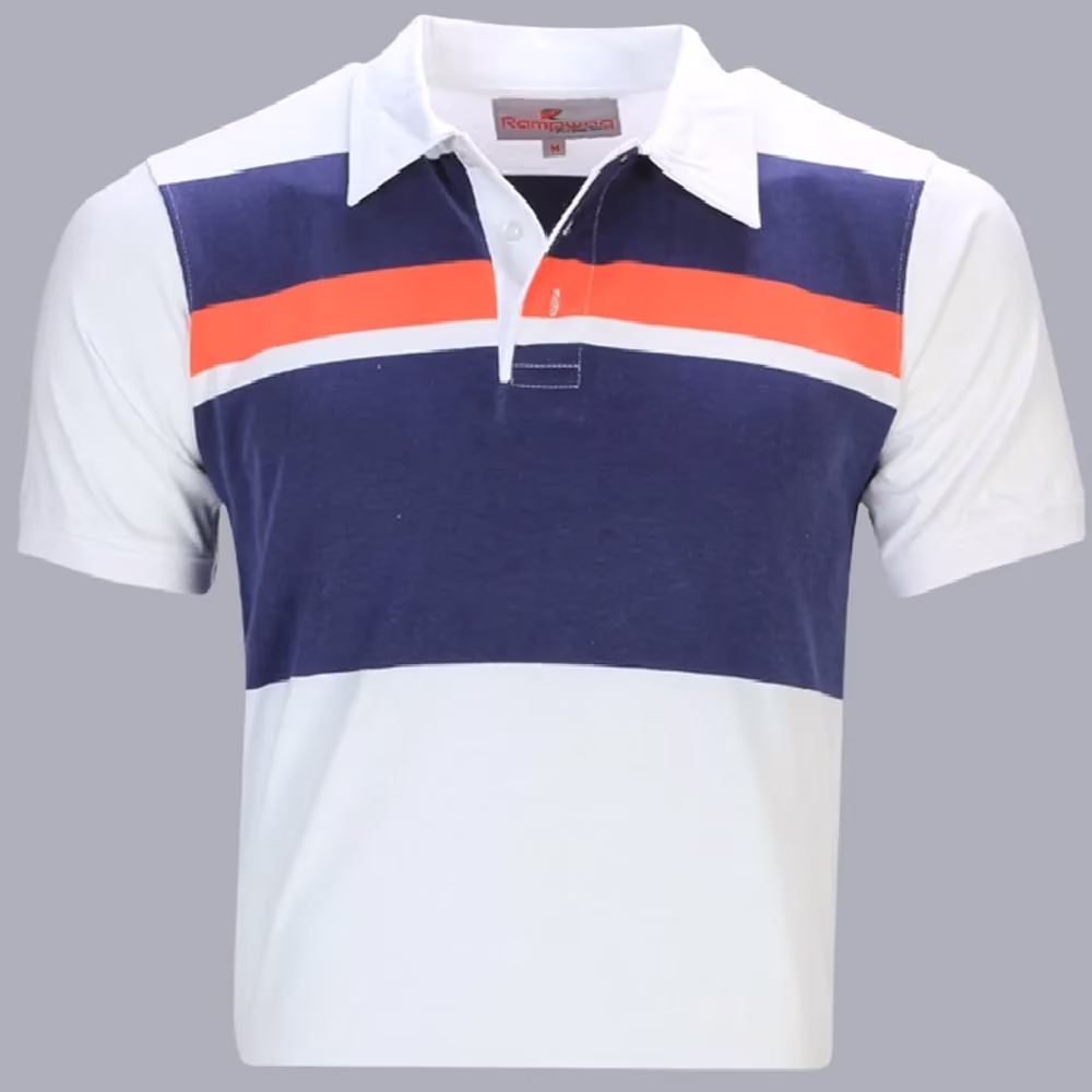 Rampwaq-Polo White Tshirt Navy Blue Red Stripes